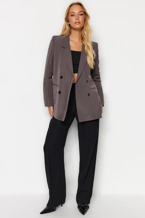 Trendyol Dark Brown Regular Lined Double Breasted Close Up Woven Blazer Jacket