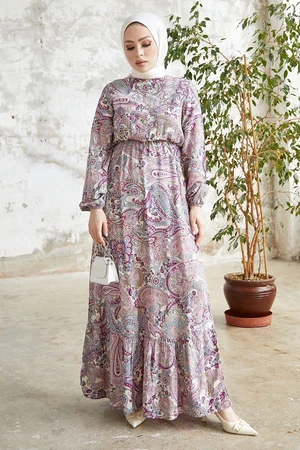 InStyle Purple Viscose Hijab Dress with Complex Floral - Lilac