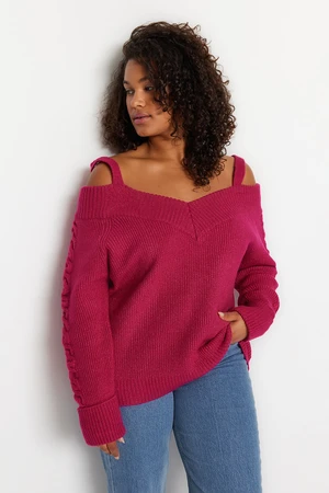 Trendyol Curve Pink Wide Neck Strap Detailed Knitwear Sweater