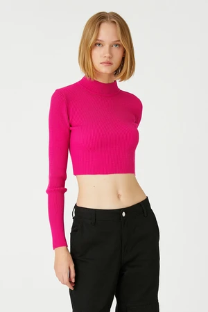 Koton Crop Knitwear Sweater High Neck Ribbed Cashmere Textured