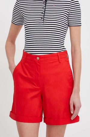 Kraťasy Tommy Hilfiger dámské, červená barva, hladké, high waist, WW0WW41769