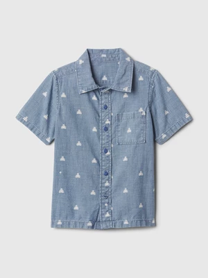 Blue Boys' Patterned Denim Shirt with Short Sleeves GAP