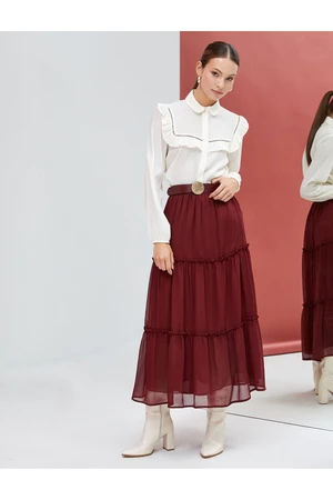 Koton Elastic Midi Skirt, High Waist Ruffles, Lined.