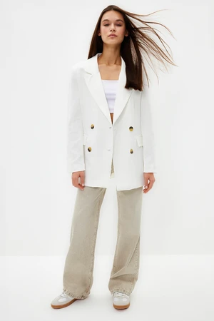 Trendyol Ecru Oversize Lined Double-Breasted Woven Blazer Jacket