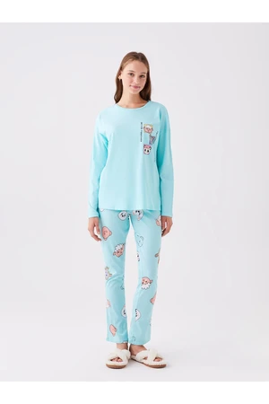 LC Waikiki Women's Crew Neck Printed Long Sleeve Pajamas Set