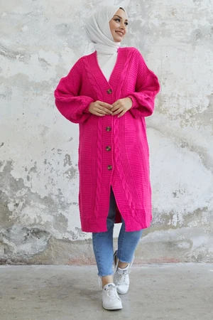 InStyle Evia Buttoned Knitwear Cardigan - Fuchsia