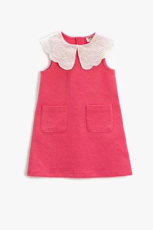 Koton Tweed Dress Loose Fit, Baby Collar Sleeveless, Pocket Detailed Cotton.