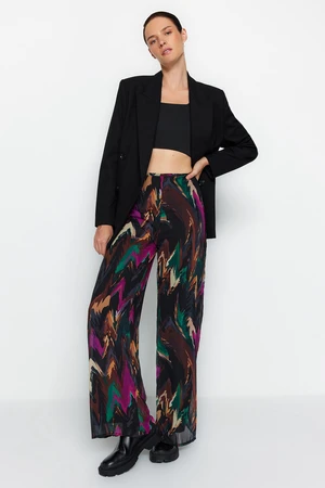 Trendyol Multi Color Lined Wide Leg Chiffon Abstract Pattern Woven Trousers