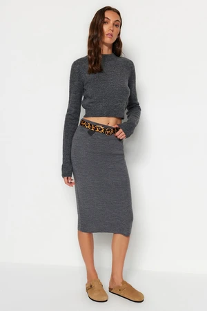 Trendyol Anthracite Midi Pencil Knitwear Skirt