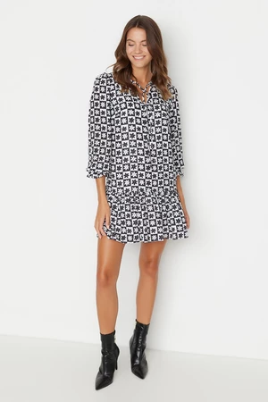 Trendyol Black Collar Detailed Printed Woven Dress