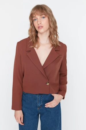 Trendyol Brown Crop Woven Lined Blazer Jacket