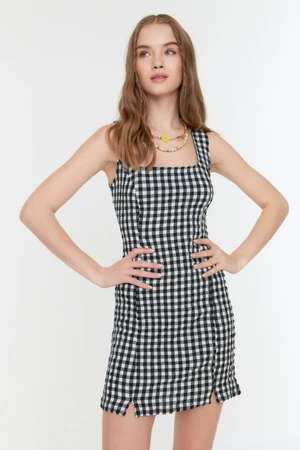 Trendyol Black Gingham Super Mini szőtt ruha