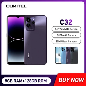 Oukitel C32 Android 12 Smartphones 8GB+128GB 5150mAh Battery 4G Mobile Phone 6.517Inch Display 20MP Camera Ultra-thin Cell Phone