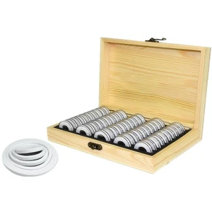 Wooden Coin Case Coin Protection Capsules Holder Storage Box Container For Storing 40 Coins100 Banknotes