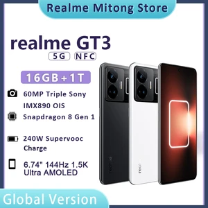 Realme GT3 5G smartphone IMX890 Camera Snapdragon 8 Gen 1 240W SUPERVOOC Charge 144Hz 1.5K 6.74'' AMOLED Display 16GB+1TB NFC