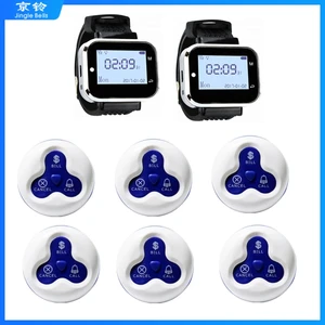 Wireless Calling System 2 Watch Receiver+6 Waterproof Call Buttons Transmitter for Restaurant Waiter Guest Table Service