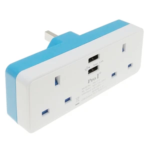 1 to 2 UK Plug Splitter Dual USB Chargers Max 2400ma AC250V 13A Cartridge Fuse Wonpro-Pro 1