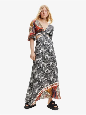 White and Black Women's Patterned Maxi-Dresses with Necklines Desigual Sirsal - Ladies