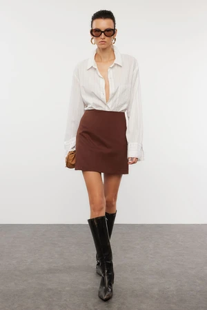 Trendyol Dark Brown High Waist A-Line Mini Woven Skirt