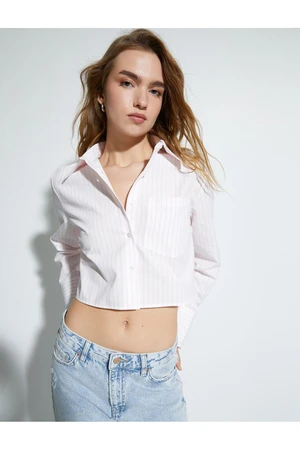 Koton Crop Poplin Shirt Long Sleeve Pocket Detailed Buttoned Classic Collar