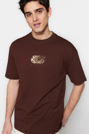 Trendyol Brown Relaxed/Casual Cut Printed 100% Cotton T-Shirt