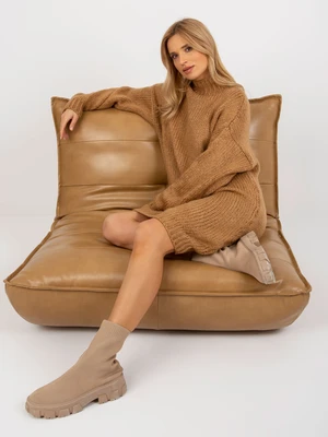 Camel women's loose knitted turtleneck dress