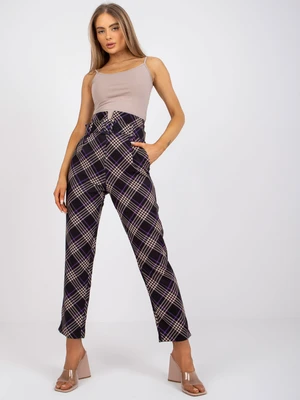 Black-purple high-waisted checkered trousers