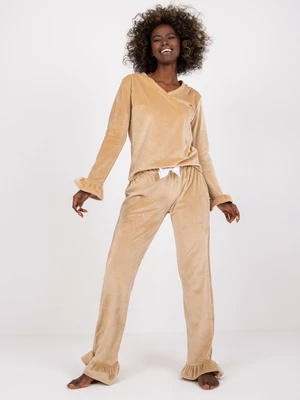 Light beige velour pajamas with Camille RUE PARIS pants