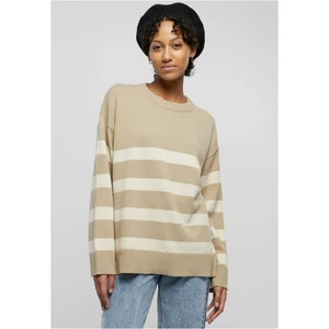 Women's striped knitted sweater - beige