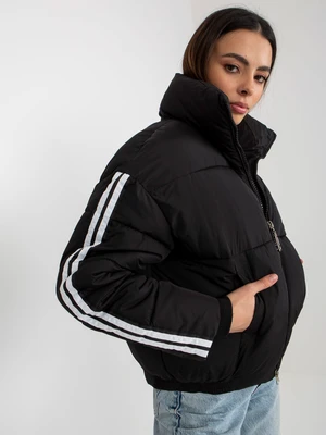 Black quilted winter jacket without hood