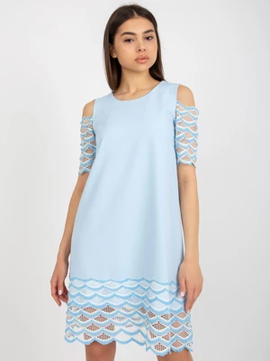 Light blue cocktail dress with openwork embellishments