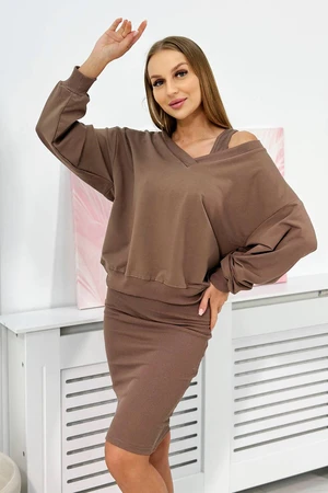 Set blouse + ribbed mocha dress