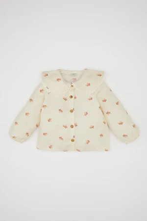 DEFACTO Baby Girl Large Collar Floral Patterned Buttoned Twill Long Sleeve Shirt