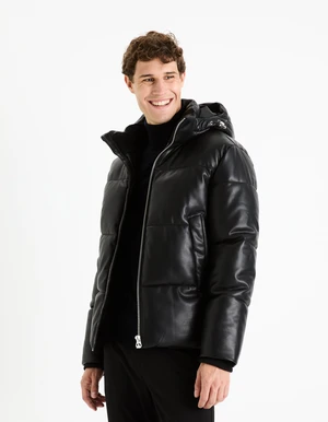 Black Men's Quilted Faux Leather Jacket Celio