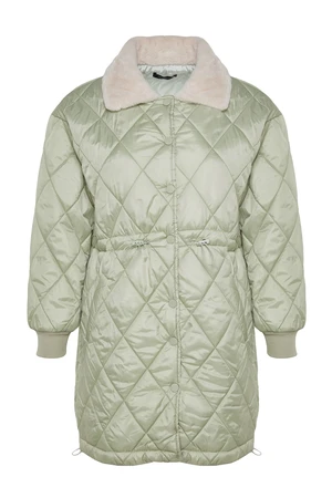 Trendyol Curve Mint Quilted Collar Plush Coat