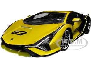 Lamborghini Sian FKP 37 63 Yellow Metallic and Black 1/18 Diecast Model Car by Bburago