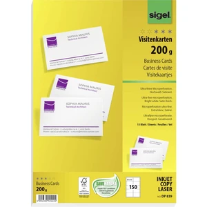 Sigel DP839 vizitkové karty na potlač, mikroperforované 85 x 55 mm snehovo biela 150 ks Formát papiera: A4