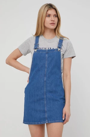 Rifľové šaty Pepe Jeans Vesta Blue tmavomodrá farba, mini, rovný strih