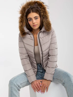 Dark beige transitional quilted jacket with hood