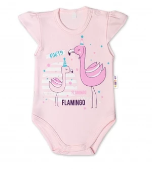 Baby Nellys Bavlněné kojenecké body, kr. rukáv, Flamingo - sv. růžové, vel. 74 (6-9m)