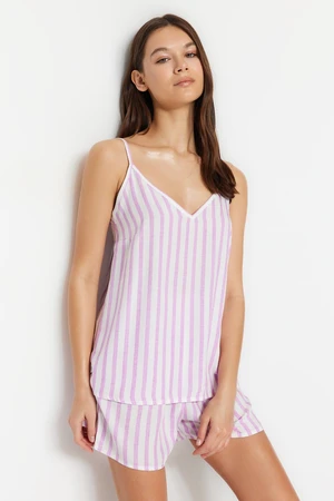 Trendyol Weaving Lilac Striped Singlet-Shorts Pajamas Set