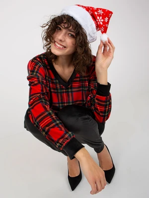 Red velour set with checked blouse from RUE PARIS