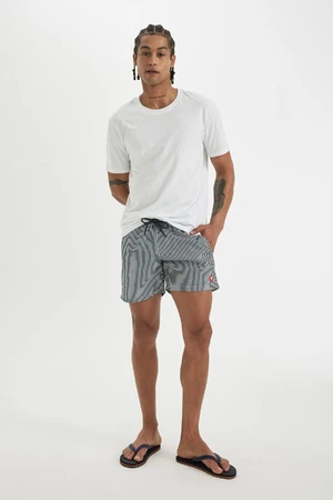 DEFACTO Striped Mesh Lined Short Length Swim Shorts