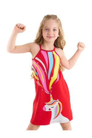 Denokids Unicorn Love Girl's Strappy Red Summer Dress