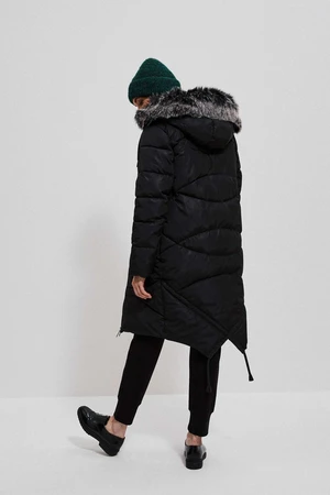 Long quilted jacket with hood