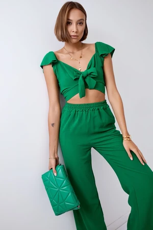 Dark green crop top set with wide legs