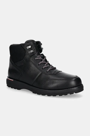 Kožené boty Tommy Hilfiger CORPORATE WARM OUTDOOR LTH BOOT pánské, černá barva, FM0FM05148