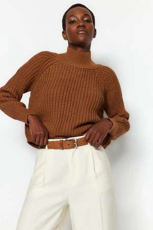 Trendyol Brown Crop Turtleneck Knitwear Sweater