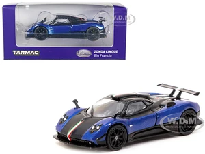 Pagani Zonda Cinque Bianco Blu Francia Blue Metallic and Black "Global64" Series 1/64 Diecast Model by Tarmac Works