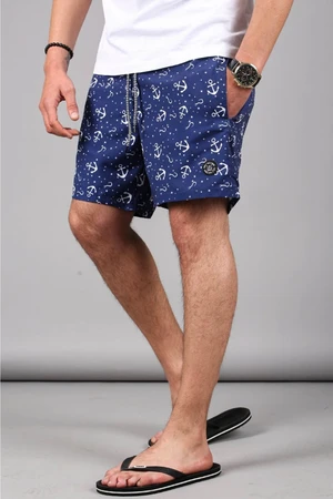 Madmext Navy Blue Anchor Pattern Men's Beach Shorts 6366